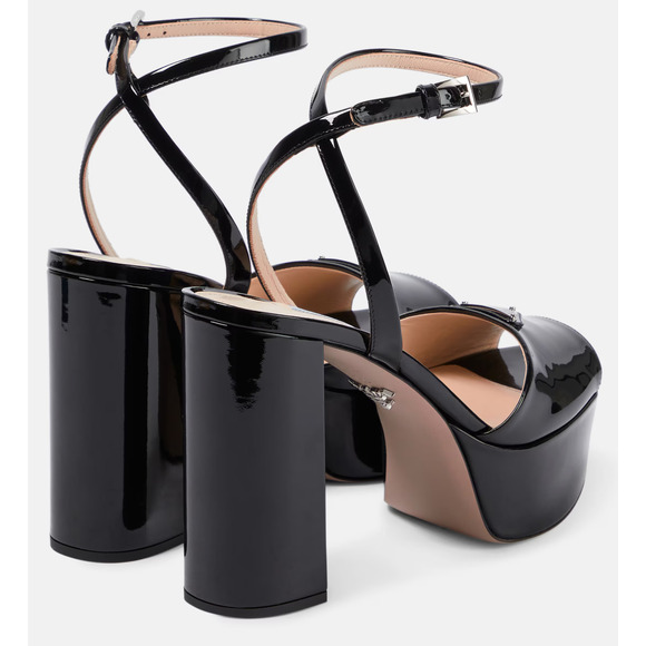 Prada 115mm Black Patent Leather Platform Sandal Ankle Strap Block Heel Pump 39 - Picture 14 of 16